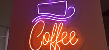 Load image into Gallery viewer, Coffee cup neon sign, custom neon sign, neon coffee lettering, coffee bar decor, Neon coffee sign