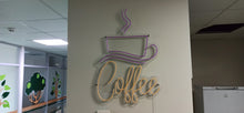 Load image into Gallery viewer, Coffee cup neon sign, custom neon sign, neon coffee lettering, coffee bar decor, Neon coffee sign