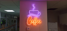 Load image into Gallery viewer, Coffee cup neon sign, custom neon sign, neon coffee lettering, coffee bar decor, Neon coffee sign