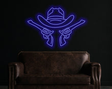 Load image into Gallery viewer, Cowboy Hat Neon Sign, Cowboy Led Neon Sign, Western Light Up, Gun Cowboy Neon Lights,Gaming Room Decor