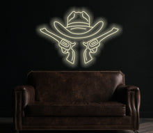 Load image into Gallery viewer, Cowboy Hat Neon Sign, Cowboy Led Neon Sign, Western Light Up, Gun Cowboy Neon Lights,Gaming Room Decor