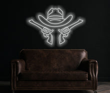 Load image into Gallery viewer, Cowboy Hat Neon Sign, Cowboy Led Neon Sign, Western Light Up, Gun Cowboy Neon Lights,Gaming Room Decor
