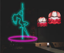 Load image into Gallery viewer, Woman on Pole neon sign, girl on Pole neon sign Stripper Dancer neon sign, Pub sign, Club sign wall decor, LED Neon Sign