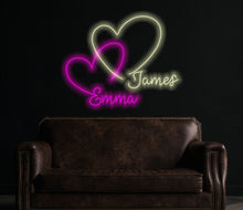 Load image into Gallery viewer, Double Heart Neon Signs,Custom Neon Sign,Twin Heart LED Neon Sign,Wedding Party Decor Sign,Bedroom Desktop Neon Decor,Gift Apartment Decor