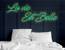 Load image into Gallery viewer, Neon sign/La Vie Est Belle/decoration in the room/glowing inscription to the house/wedding neon/Champagne wall Neon/ super lettering neon