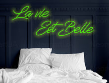 Load image into Gallery viewer, La Vie Est Belle Neon sign, Champagne wall Neon sign, Life is Beautiful Neon Sign, Life is Lovely Neon Sign