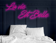 Load image into Gallery viewer, La Vie Est Belle Neon sign, Champagne wall Neon sign, Life is Beautiful Neon Sign, Life is Lovely Neon Sign