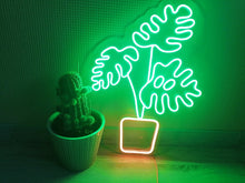 Load image into Gallery viewer, Monstera Plant Neon Sign, Tropical Leaf Neon Sign, Potted Plant Neon Sign