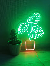 Load image into Gallery viewer, Monstera Plant Neon Sign, Tropical Leaf Neon Sign, Potted Plant Neon Sign