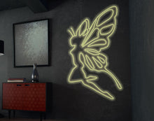 Load image into Gallery viewer, Fairy neon sign, female fairy neon sign, girl with wings neon sign, anime neon sign, angel neon sign, butterfly neon sign, butterfly woman neom sign