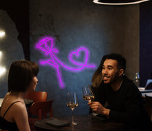 Load image into Gallery viewer, Rose and Heart Neon Sign, rose neon sign, flowers neon sign, valentins days neon sign