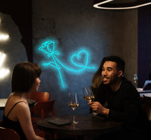Load image into Gallery viewer, Rose and Heart Neon Sign, rose neon sign, flowers neon sign, valentins days neon sign
