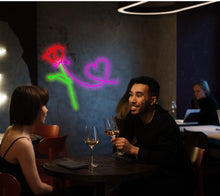 Load image into Gallery viewer, Rose and Heart Neon Sign, rose neon sign, flowers neon sign, valentins days neon sign