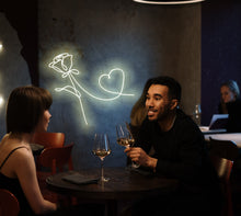 Load image into Gallery viewer, Rose and Heart Neon Sign, rose neon sign, flowers neon sign, valentins days neon sign