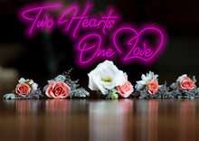 Load image into Gallery viewer, Two hearts one love Neon sign, gift for Valentine's Day, wedding neon sign
