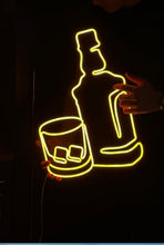 Load image into Gallery viewer, Whisky bootle neon sign, bar neon sign, whisky glass wall decor, neon light, whisky wall decor, neon bedroom Decor, neon sign wall art