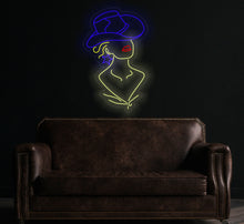 Load image into Gallery viewer, Cowgirl neon sign, girl in a cowboy hat led neon light, woman with a star earring light up sign, custom western decor