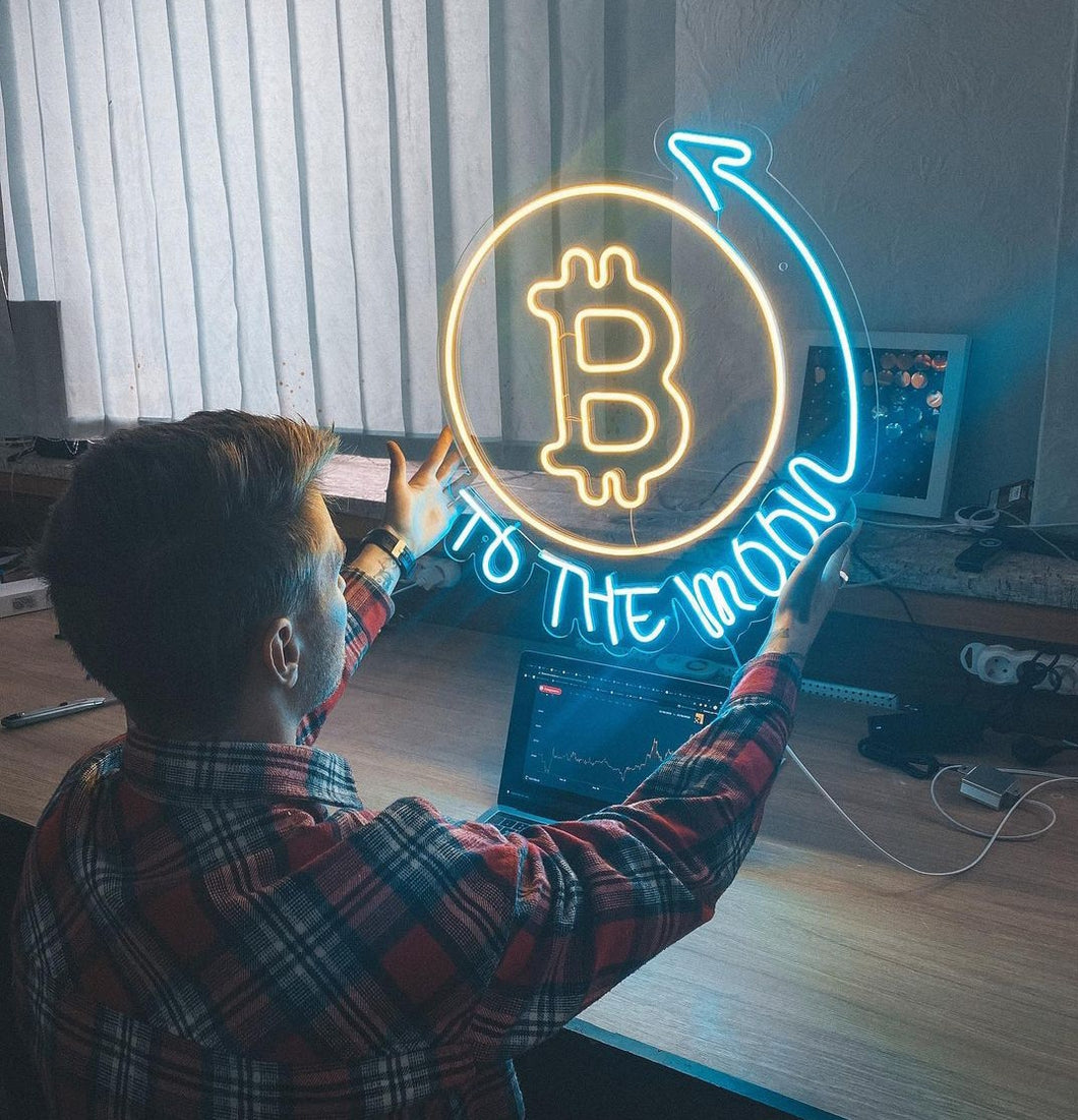 Bitcoin neon sign, bitcoin to the moon