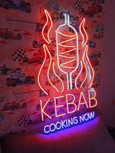 Load image into Gallery viewer, Kebab cooking now neon Sign, Neon Doner Sign, Neon Vertical Rotating Shawarma Sign, LED Neon Kebab Sign, Neon Shawarma Sign
