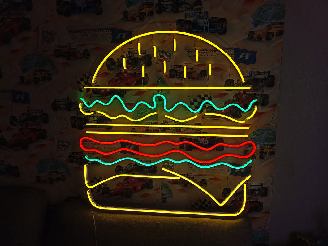 Burger neon light, neon burger light, burger LED sign, neon burger decor, burger shop neon sign, hamburger neon sign, neon food sign, burger bar neon light, neon sign for restaurant.