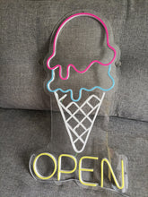 Load image into Gallery viewer, Ice Cream Neon Sign, Ice Cream open Led Sign Summer vibes neon sign, Frozen delights neon sign (Copy)
