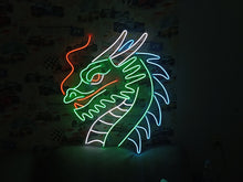 Load image into Gallery viewer, Dragon head neon sign, dragon neon light, neon dragon sign, neon dragon head, LED dragon sign, dragon wall light, neon dragon lamp, dragon head LED sign, glowing dragon sign, neon fantasy sign
