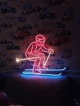 Load image into Gallery viewer, Downhill Skier neon sign, Alpine Skiing neon sign, Skiing Silhouette neon sign
