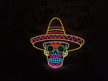 Load image into Gallery viewer, Sombrero Skull Neon Sign, Sombrero Calavera Neon Sign, Mexican Skull Neon Sign
