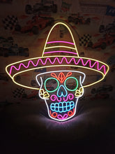 Load image into Gallery viewer, Sombrero Skull Neon Sign, Sombrero Calavera Neon Sign, Mexican Skull Neon Sign

