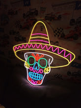 Load image into Gallery viewer, Sombrero Skull Neon Sign, Sombrero Calavera Neon Sign, Mexican Skull Neon Sign
