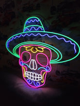 Load image into Gallery viewer, Sombrero Sugar Skull Neon Sign, Mariachi Skull Neon Sign, Calavera Neon Sign
