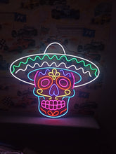 Load image into Gallery viewer, Mariachi Skull Neon Sign, Sombrero Calavera Neon Sign, Charro Skull Neon Sign picture
