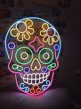 Load image into Gallery viewer, Painted Skull Neon Sign, Muertos Skull Neon Sign, Candy Skull Neon Sign
