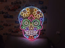 Load image into Gallery viewer, Painted Skull Neon Sign, Muertos Skull Neon Sign, Candy Skull Neon Sign

