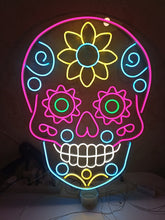 Load image into Gallery viewer, Floral Skull Neon Sign, Sugar Skull Neon Sign, Day of Dead Neon Sign picture
