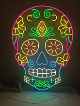 Load image into Gallery viewer, Fiesta Skull Neon Sign, Sugar Skull Neon Sign, Muertos Calavera Neon Sign picture
