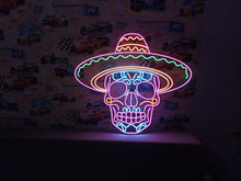 Load image into Gallery viewer, Charro Skull Neon Sign, Sombrero Sugar Skull Neon Sign, Calavera Neon Sign
