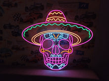 Load image into Gallery viewer, Charro Skull Neon Sign, Sombrero Sugar Skull Neon Sign, Calavera Neon Sign picture
