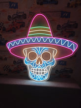 Load image into Gallery viewer, Fiesta Skull Neon Sign, Sombrero Calavera Neon Sign, Mexican Skull Neon Sign
