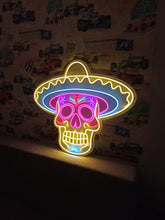 Load image into Gallery viewer, Sombrero Skeleton Neon Sign, Mariachi Calavera Neon Sign, Muertos Neon Sign
