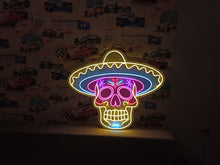 Load image into Gallery viewer, Sombrero Skeleton Neon Sign, Mariachi Calavera Neon Sign, Muertos Neon Sign
