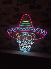 Load image into Gallery viewer, Bandit Skull Neon Sign, Sombrero Skeleton Neon Sign, Mexican Hat Neon Sign
