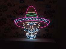 Load image into Gallery viewer, Bandit Skull Neon Sign, Sombrero Skeleton Neon Sign, Mexican Hat Neon Sign
