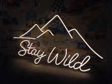 Load image into Gallery viewer, Stay Wild Mountains neon sign, Adventure Peak neon sign, Alpine Quote neon sign
