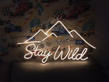 Load image into Gallery viewer, Stay Wild Mountains neon sign, Adventure Peak neon sign, Alpine Quote neon sign
