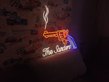 Load image into Gallery viewer, Smoking Revolver Neon Sign, gun with smoke neon sign, western pistol neon sign, fired revolver neon sign

