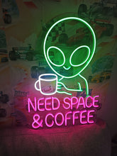 Load image into Gallery viewer, Alien Neon Sign, Need Space &amp; Coffee Neon Sign, Alien Mug Neon Sign, Caffeine Martian Neon Sign
