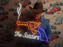 Load image into Gallery viewer, Smoking Revolver Neon Sign, gun with smoke neon sign, western pistol neon sign, fired revolver neon sign
