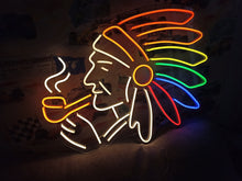 Load image into Gallery viewer, Tribal Chief neon sign, Peace Pipe Profile neon sign, Native Leader neon sign
