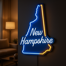 Load image into Gallery viewer, New Hampshire map Neon Sign – Granite State Outline With Mountain &amp; Lakes Region Glow Accent
